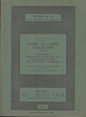 Image du vendeur pour Catalogue of the Andr de Coppet collection. Part VII: The celebrated collection of letters and documents of Napoleon I. Third section: the ending of the Campaign of Austerlitz; the Campaign of Wagram; the Peninsular War; Borodino, and the Retreat from Mo mis en vente par PRISCA