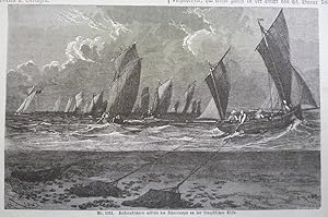 original Holzstich - Austernfischerei mittels des Scharrnetzes an der französischen Küste (Nr.1051)