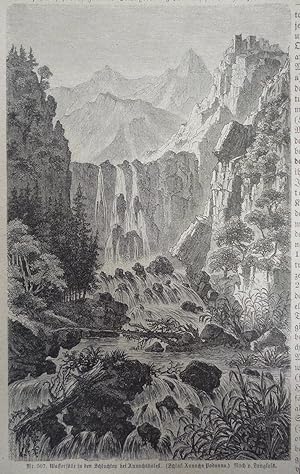 original Holzstich - Wasserfälle in den Schluchten von Annachakalesi ( Taurus Anatolien Türkei ) ...