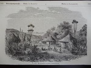 original Holzstich - Ein Battadorf am Benue in Zentralafrika ( Sumatra ) (Nr.1274)