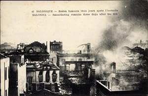 Seller image for Ansichtskarte / Postkarte Saloniki Thessaloniki Griechenland, Smouldering remains three days after the fire for sale by akpool GmbH