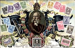 Briefmarken Ansichtskarte / Postkarte Kaiser Franz Joseph I., 60 jähriges Regierungsjubiläum, Por...