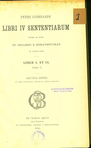 Bild des Verkufers fr Libri IV Sententiarum. Liber 1-2. 2. ed. zum Verkauf von Antiquariat Bookfarm