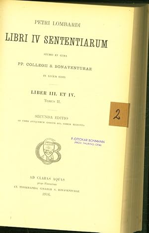 Bild des Verkufers fr Libri IV Sententiarum. Liber 3-4. 2. ed. zum Verkauf von Antiquariat Bookfarm