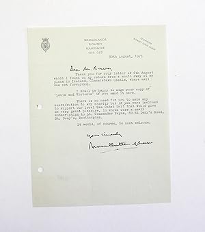 Bild des Verkufers fr An Original Typed and Signed Letter By Former Viceroy of India Louis Mountbatten, 1st Earl Mountbatten of Burma zum Verkauf von Lasting Words Ltd