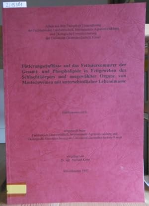 Bild des Verkufers fr Ftterungseinflsse auf das Fettsurenmuster der Gesamt- und Phospholipide in Fettgeweben des Schlachtkrpers und ausgewhlter Organe von Mastschweinen mit unterschiedlicher Lebendmasse. zum Verkauf von Versandantiquariat Trffelschwein