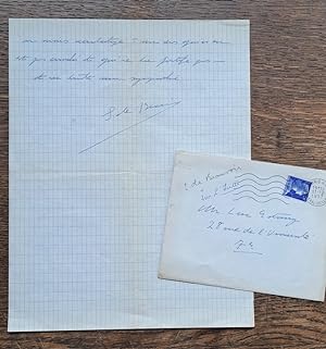 Autograph letter signed from Simone de Beauvoir to Luc Estang, concerning his novel "L'interrogat...