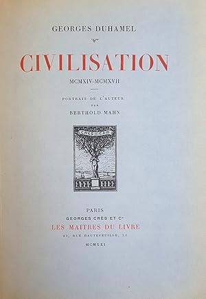 Image du vendeur pour Civilisation MCMXIV - MCMXVII mis en vente par Librairie de l'Escurial