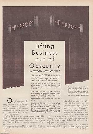 Bild des Verkufers fr Lifting Business out of Obscurity: FLEXLUME, Creators of the most Effective Electrical Advertising yet Devised. An original article from the American Review of Reviews, 1930. zum Verkauf von Cosmo Books