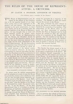 Seller image for The Rules of the House of Representatives: A Criticism by the Governor of Virginia. TOGETHER WITH The Rules of the House of Representatives: A Defense. A pair of original articles from the American Review of Reviews, 1909. for sale by Cosmo Books