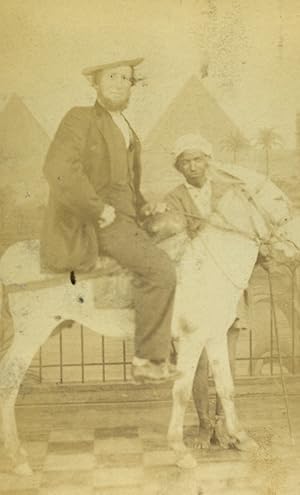 Egypt Alexandria tourist posing on a mule in a studio? Old Photo CDV 1870