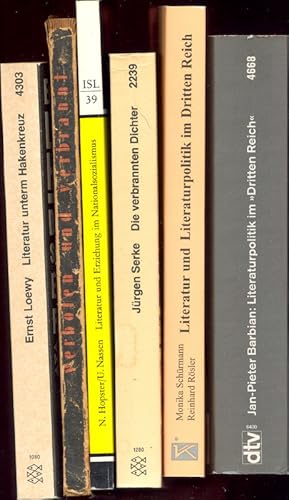 Imagen del vendedor de (Die Verfolgten - die Verhtschelten: 6 Titel zu Literatur-/Kulturpolitik im Nationalsozialismus:) I: Schrmann, M./Rsler,R. (Hgg.): Literatur und Literaturpolitik im Dritten Reich. Der Doberaner Dichtertag 1936-1943. II: Drews, R./Kantorowicz, A. (Hgg.): verboten und verbrannt. Deutsche Literatur - 12 Jahre unterdrckt. III: Hopster, N./Nassen, U.: Literatur und Erziehung im Nationalsozialismus. Deutschunterricht als Krperkultur. IV: Loewy, E.: Literatur unterm Hakenkreuz. Das Dritte Reich und seine Dichtung. Eine Dokumentation. V: Serke, J.: Die verbrannten Dichter. Mit Fotos von Wilfried Baur. Berichte-Texte-Bilder . . . VI: Barbian, J.-P.: Literaturpolitik im "Dritten Reich". Institutionen, Kompetenzen, Bettigungsfelder a la venta por Antiquariat Buechel-Baur