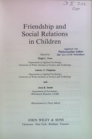 Bild des Verkufers fr Friendship and Social Relations in Children. zum Verkauf von books4less (Versandantiquariat Petra Gros GmbH & Co. KG)