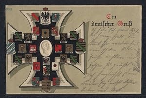 Künstler-Ansichtskarte Bruno Bürger, Ottillie Nr. 8753: Ein deutscher Gruss, Wappen der Fürstentü...