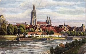 Künstler Ansichtskarte / Postkarte Marschall, V., Ulm an der Donau, Blick über den Fluss zur Stadt