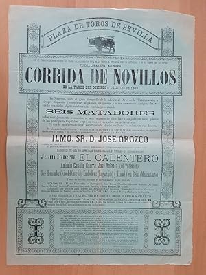 [Cartel]. 1888. Corrida de Novillos. Juan Puerta, EL CALENTERO; Antonio Castillo Guerra, José Vel...