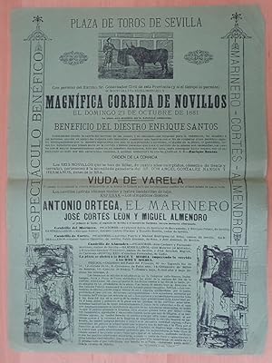 [Cartel]. 1881. Plaza de Toros de Sevilla. Corrida de Novillos. Ganadería de Viuda de Varela. Ant...