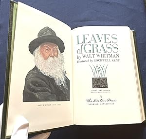 Seller image for LEAVES OF GRASS; By Walt Whitman / Illustrated by Rockwell Kent / The 100 Greatest Books Ever Written / Collectors Edition Bound in Genuine Leather for sale by Borg Antiquarian