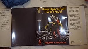 Image du vendeur pour Have Spacesuit Will Travel, Science Fiction, 1st UK edition, 2ND printing, 1972, space suit DJ FLAP 1.40 NET , in B/W & RED & YELLOW Illustrated Dustjacket OF MAN CARRYING ANOTHER MAN ON PLANET with one of the most beloved of Heinlein's tales of space for young readers, mis en vente par Bluff Park Rare Books