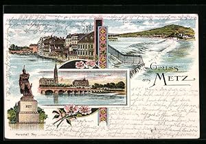 Lithographie Metz, Wadrineau-Wehr, Marschall Ney, Todtenbrücke