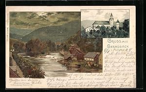 Bild des Verkufers fr Lithographie Gernsbach i. Murgthal, Kirche, Uferpartie mit Brcke zum Verkauf von Bartko-Reher