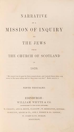 Bild des Verkufers fr Narrative of a Mission of Inquiry to the Jews from the Church of Scotland in 1839. zum Verkauf von Shapero Rare Books