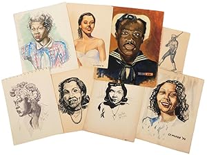 Eight African American Navy Sailor Oil Painted Portraits and Drawings 1944-66