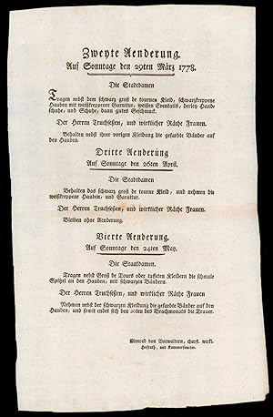 Imagen del vendedor de Zweite Aenderung. Auf Sonntage den 29. Merz Anno 1778. Dritte Aenderung. Auf Sonntage den 26. April. Vierte Aenderung. Auf Sonntage den 24. May. - Die Stadtdamen. a la venta por Michael Meyer-Pomplun