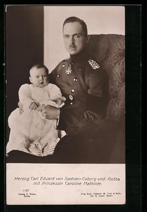 Ansichtskarte Herzog Carl Eduard von Sachsen-Coburg-Gotha mit Prinzessin Caroline Mathilde