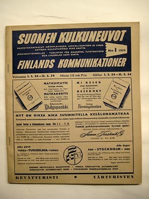 Finnland. Suomen Kulkuneuvot. Finlands Kommunikationer. No. I/1954: 1.3. - 31.5. 1954. [Fahrplana...