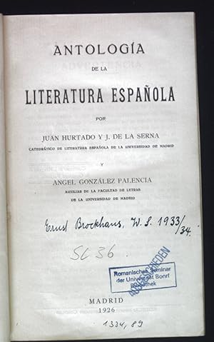 Seller image for Antologia de la Literatura Espanola. for sale by books4less (Versandantiquariat Petra Gros GmbH & Co. KG)