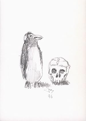 Projekt 1001. Pinguin und Schädel. [Unikat, Signierte Original-Zeichnung / Unique, signed origina...