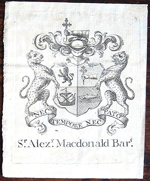 Bookplate for Sir Alexander Macdonald Bt, circa 1735