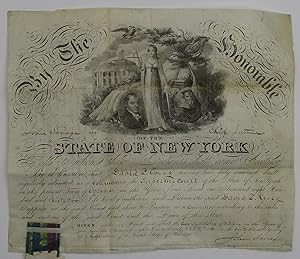 Seller image for By The Honorable State Of New York.": Partially engraved license to appear before the Supreme Court of New York on vellum, with seal and ribbon. Twice signed by Chief Justice John Savage for sale by Open Boat Booksellers