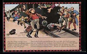 Bild des Verkufers fr Knstler-Ansichtskarte Hans Boettcher: Bauer findet nur den Kopf und das Seil seines Bckles hinten an dem Wagenteil zum Verkauf von Bartko-Reher