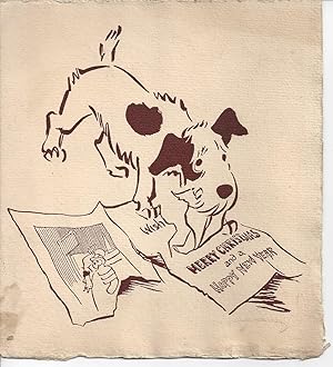 Seller image for [David Low, English cartoonist, born in New Zealand.] Printed christmas card  from Mr. and Mrs. David Low , illustrated with a cartoon by him of a dog caught ripping up a christmas card. for sale by Richard M. Ford Ltd