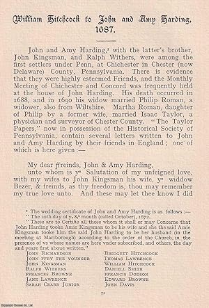 Seller image for Quakers: A Letter from William Hitchcock to John and Amy Harding, 1687. An original article from the Journal of the Friends' Historical Society, 1907. for sale by Cosmo Books