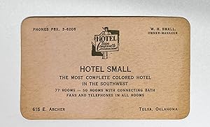 [AFRICAN-AMERICANA] ["BLACK WALL STREET"] Business card for Black-owned Hotel Small in the "Black...