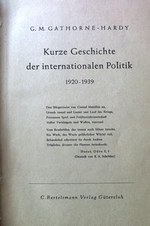 Image du vendeur pour Kurze Geschichte der internationalen Politik 1920 - 1939. mis en vente par books4less (Versandantiquariat Petra Gros GmbH & Co. KG)