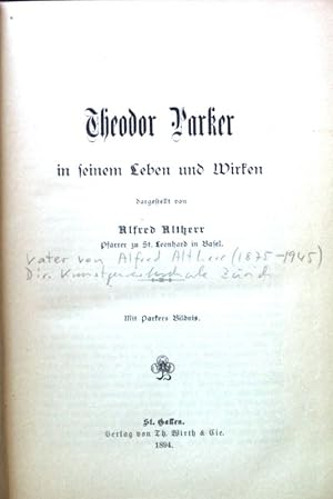 Imagen del vendedor de Theodor Parker in seinem Leben und Wirken. a la venta por books4less (Versandantiquariat Petra Gros GmbH & Co. KG)