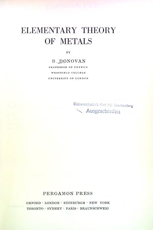 Elementary Theory of Metals. The International Encyclopedia of Physical Chemistry and Chemical Ph...