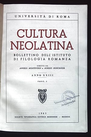 Bild des Verkufers fr Cultura Neolatina. Bollettino dell'Istituto di Filologia Romanza. zum Verkauf von books4less (Versandantiquariat Petra Gros GmbH & Co. KG)