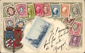 Bild des Verkufers fr Prge Briefmarken Wappen Ansichtskarte / Postkarte Schweden, Stadtansicht zum Verkauf von akpool GmbH