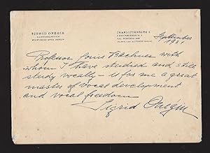 Autograph letter from Sigrid Onegin