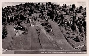 Bild des Verkufers fr Kl. u. Gr. Olympiaschanze i. Skistation Partenkirchen. Ansichtskarte in Photodruck. Abgestempelt Badenweiler 01.09.1951. zum Verkauf von Antiquariat Heinz Tessin