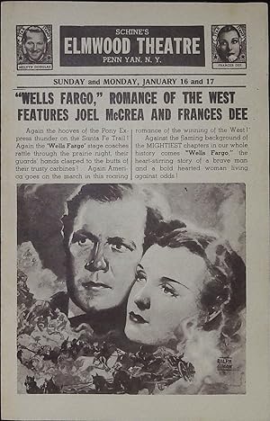 Image du vendeur pour Wells Fargo Local Theater Herald 1937 Joel McCrea, Francis Dee! mis en vente par AcornBooksNH