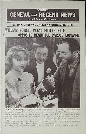 Seller image for Our Man Godfrey Local Theater Herald 1936 William Powell, Carole Lombard! for sale by AcornBooksNH