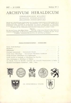 Image du vendeur pour Archivum Heraldicum LXXI.Jahrgang 1957 Nr.1, 2-3 und 4 mis en vente par Clivia Mueller