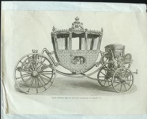 State Carriage Used By the Lord Chancellor of Ireland, 1780. Original wood Engraving
