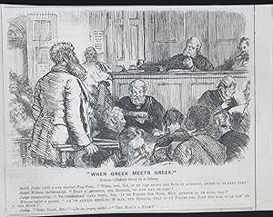 Scene District Court in a Colony. Cartoon. Original wood Engraving